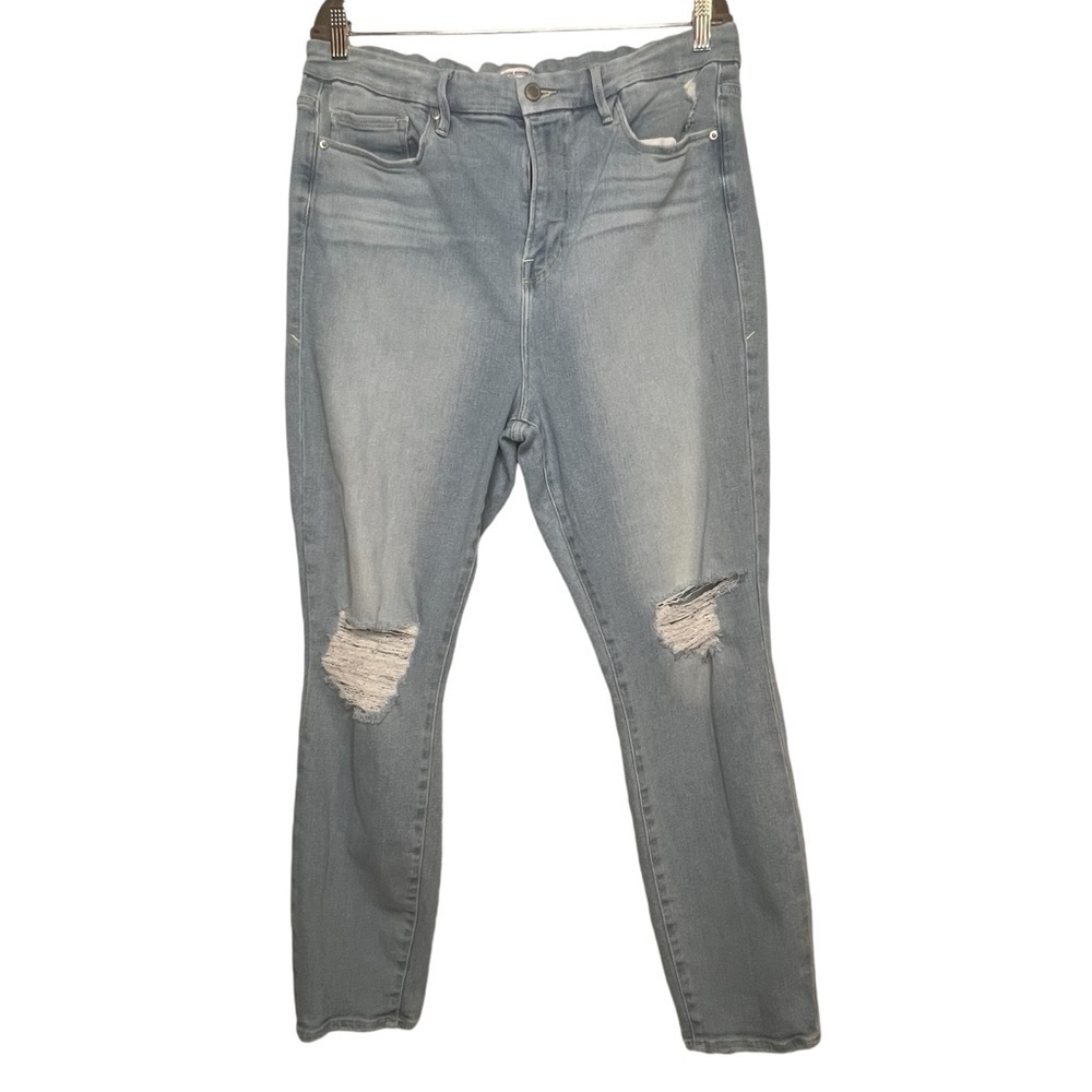 Good American Womens High Rise Skinny Jeans Distressed Light Wash Plus Size 18